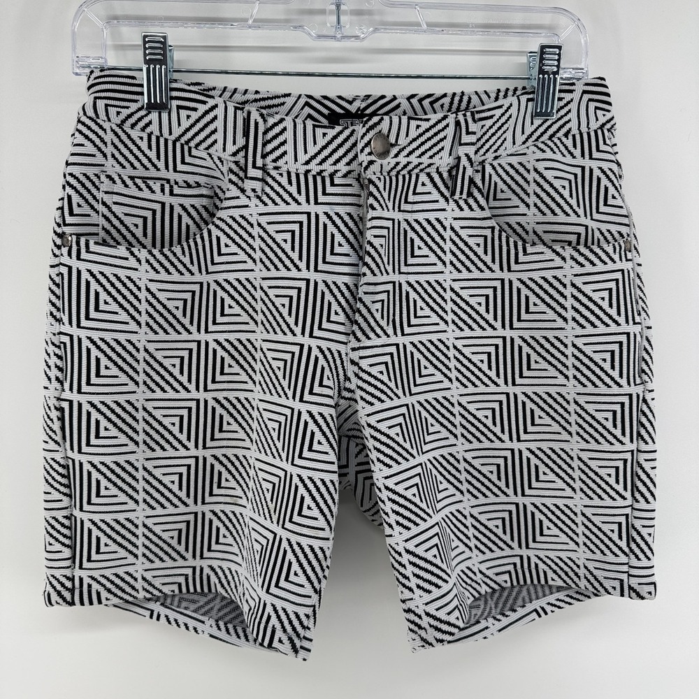 ST33LE Shorts Mens sz 26 W Black White Geometric Print Stretch Zip Fly Knit